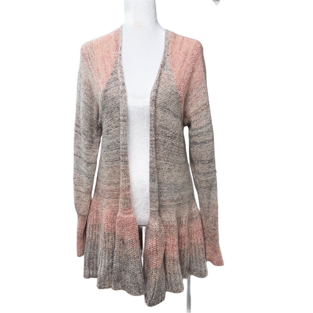 Y2K Pink Grey Ombre Ruffle Peplum‎ Open Cardigan Large Ballet Preppy Coquette